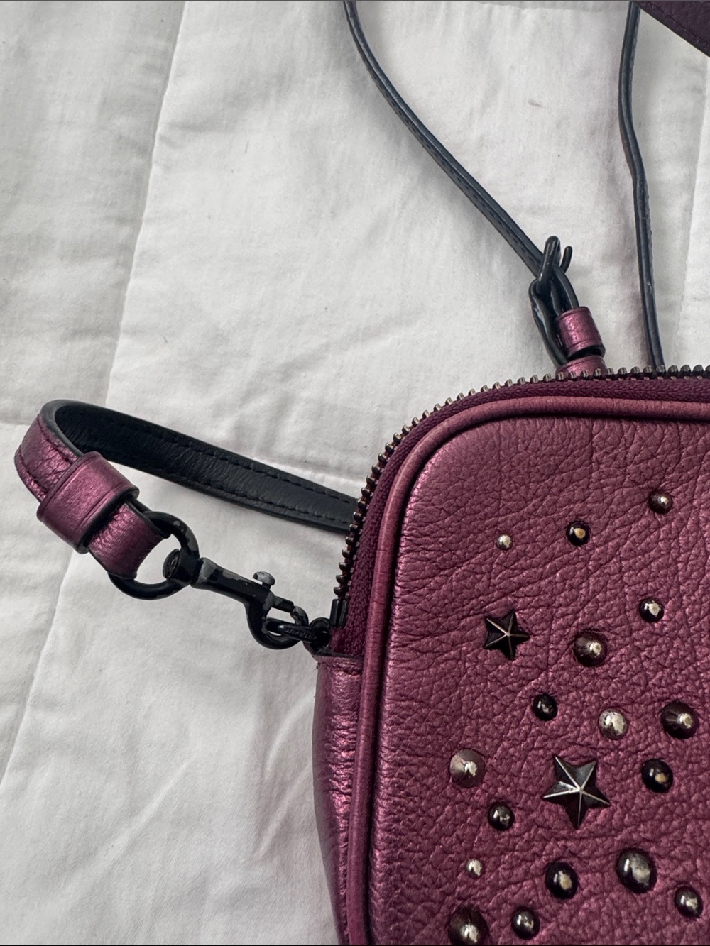 COACH Metallic Plum Star & Stud Leather Crossbody - Picture 2 of 13